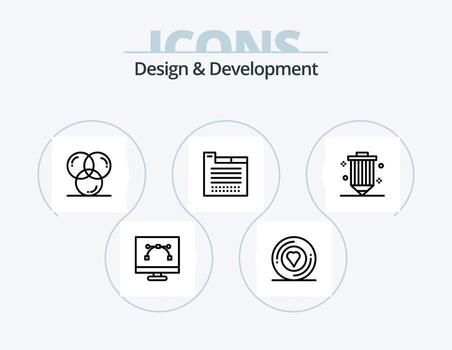 paquete de iconos de línea de diseño y desarrollo 5 diseño de iconos. codificación. diseño. pegatina. cruz. página vector