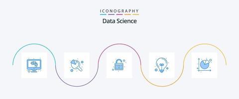 paquete de iconos azul 5 de ciencia de datos que incluye pastel. cuadro. línea de corriente. herramientas de negocios. luz vector