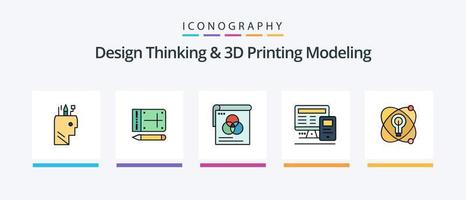 Design Thinking And D Printing Modeling Line Filled 5 Icon Pack Including picture. calculatre. mobile. education. computer. Creative Icons Design vector