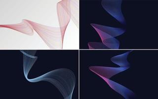 Set of 4 geometric wave pattern background Abstract waving line vector