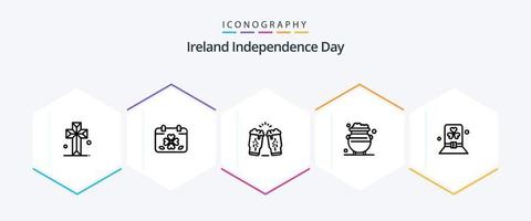 paquete de iconos de 25 líneas del día de la independencia de irlanda que incluye metal. oro. patricio fortuna. vaso vector