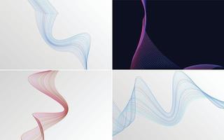 Set of 4 geometric wave pattern background Abstract waving line vector