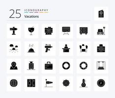 paquete de iconos de 25 glifos sólidos de vacaciones que incluye . aire . CA grabación vector