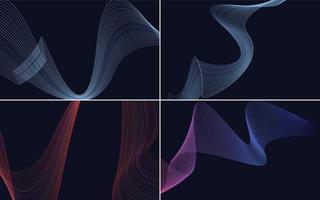 Set of 4 geometric wave pattern background Abstract waving line vector