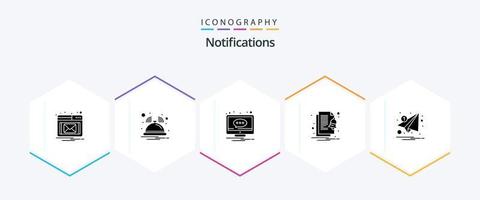 paquete de iconos de 25 glifos de notificaciones, incluida la letra. notificar. comentario. notificación. alerta vector