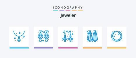 Paquete de 5 íconos de joyería azul que incluye joya. pulsera. arete. joya. pendientes. diseño de iconos creativos vector