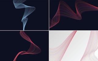 Set of 4 geometric wave pattern background Abstract waving line vector