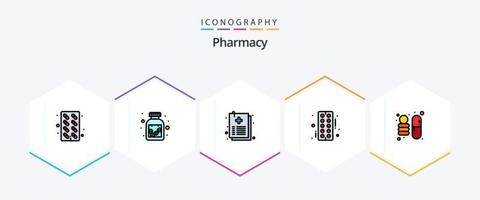 Paquete de íconos de farmacia de 25 líneas completas que incluye espacio. farmacia. cuidado de la salud. tableta. farmacia vector