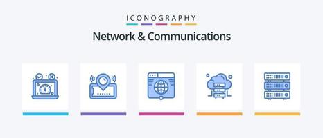 Network And Communications Blue 5 Icon Pack Including server. cloud. ticket. website. link. Creative Icons Design vector