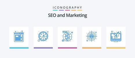 paquete de iconos seo blue 5 que incluye lector. mensaje. social. disparo a la cabeza. objetivo. diseño de iconos creativos vector