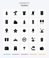 Creative Vacations 25 Glyph Solid Black icon pack  Such As . boat. vacation. beach. sand vector