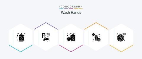 Wash Hands 25 Glyph icon pack including bacteria. disease. washing. dirty. hands care vector