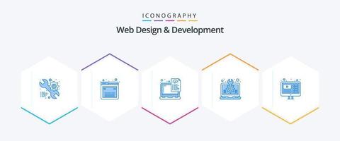 Web Design And Development 25 Blue icon pack including laptop. idea. device. design. coding vector