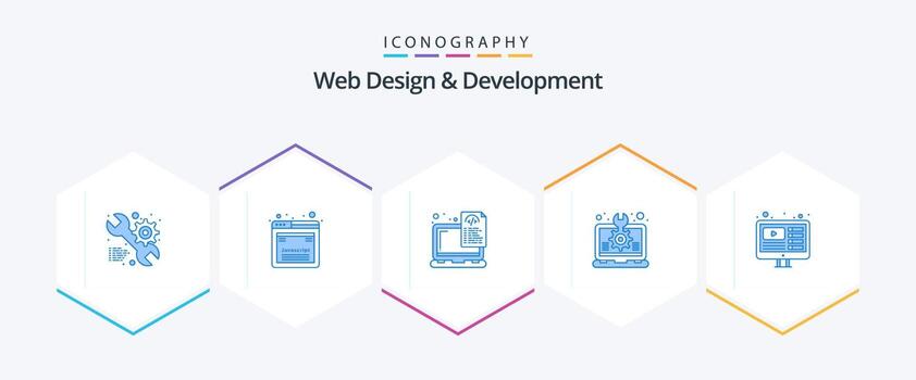 Web Design And Development 25 Blue icon pack including laptop. idea. device. design. coding vector