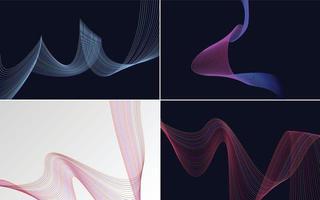 Set of 4 geometric wave pattern background Abstract waving line vector