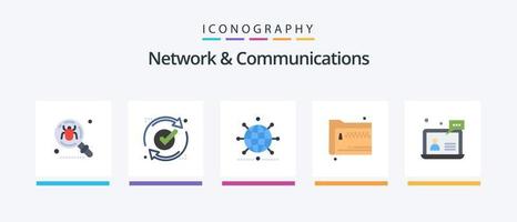 Paquete de 5 iconos planos de red y comunicaciones que incluye archivos. carpeta. recargar. mundo. red. diseño de iconos creativos vector