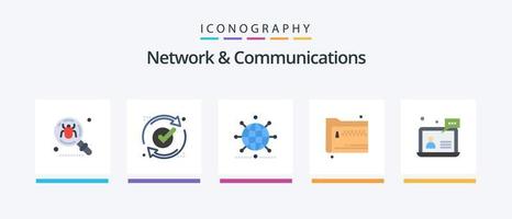 Network And Communications Flat 5 Icon Pack Including files. folder. reload. world. network. Creative Icons Design vector