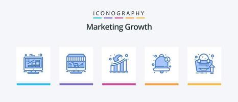 paquete de iconos azul 5 de crecimiento de marketing que incluye notificación. alerta. almacenar. pérdida. caída. diseño de iconos creativos vector