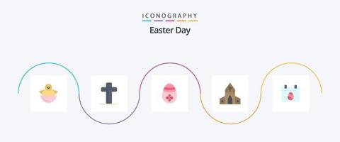 paquete de iconos de pascua flat 5 que incluye calendario. Pascua de Resurrección. Pascua de Resurrección. casa. huevo vector