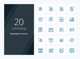 20 icono de color azul de compras y comercio para presentación vector