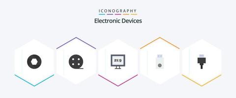 Paquete de 25 iconos planos de dispositivos que incluye electrónica. cable. hd. tecnología. electrónica vector