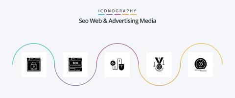 seo web y publicidad media glyph 5 icon pack incluyendo premio. dólar datos. dinero. ratón vector