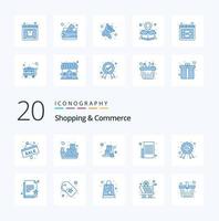 20 compras y comercio paquete de iconos de color azul como lista de texto de premio lista de artículos de la lista de compras de carros de mano vector