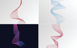 Set of 4 geometric wave pattern background Abstract waving line vector