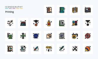 paquete de iconos de estilo lleno de 25 líneas de impresión vector