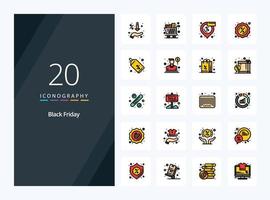 20 Black Friday line Filled icon for presentation vector