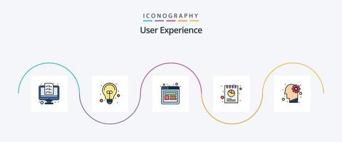 User Experience Line Filled Flat 5 Icon Pack Including gear. pie. experience. data. report vector