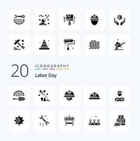 paquete de iconos de glifos sólidos del día del trabajo 20 como gorra equipo de trabajo día del trabajo vector