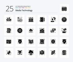 Media Technology 25 Solid Glyph icon pack including internet. mobile. attach. focus. computer vector