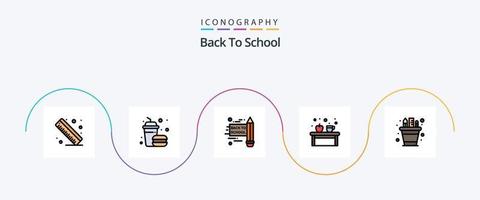 la línea de regreso a la escuela llenó el paquete de iconos planos 5 que incluye un bote de lápices. bolígrafo. lápiz. negocio. educación vector