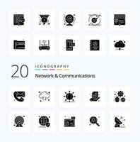 20 Network And Communications Solid Glyph icon Pack like share code arrow world network vector