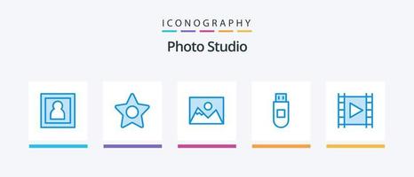 Photo Studio Blue 5 Icon Pack Including player. media player. photo. media. storage. Creative Icons Design vector