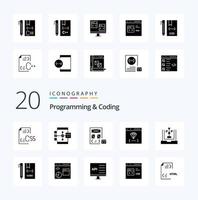 20 Programming And Coding Solid Glyph icon Pack like coding app development page develop vector