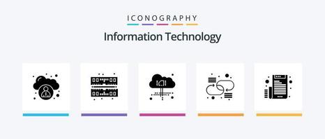 Information Technology Glyph 5 Icon Pack Including . file. power. email. network. Creative Icons Design vector
