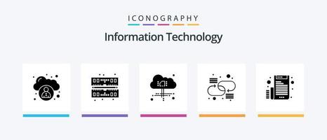 Information Technology Glyph 5 Icon Pack Including . file. power. email. network. Creative Icons Design vector