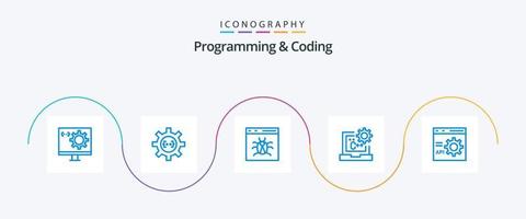 Programming And Coding Blue 5 Icon Pack Including coding. c. development. development. bug vector