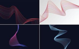 Set of 4 geometric wave pattern background Abstract waving line vector