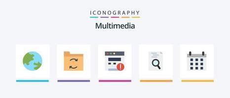 paquete de iconos de 5 planos multimedia que incluye . sitio web. cronograma. calendario. diseño de iconos creativos vector