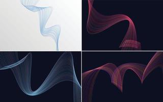 Set of 4 geometric wave pattern background Abstract waving line vector