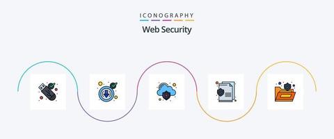 la línea de seguridad web llenó el paquete de iconos planos 5 que incluye el candado. texto. nube. seguridad. virus vector