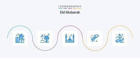 paquete de iconos eid mubarak blue 5 que incluye celebración. petardo. islámico. Eid. media luna vector