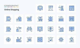 paquete de 25 iconos azules de compras en línea vector