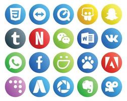 paquete de 20 íconos de redes sociales que incluye adwords adobe messenger baidu facebook vector