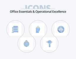 Office Essentials And Operational Exellence Blue Icon Pack 5 Icon Design. pie. psychology. notepad. data. hand vector