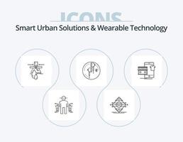 soluciones urbanas inteligentes y diseño de iconos del paquete de iconos de línea de tecnología portátil 5. oreja. Internet. detección. conectado. tecnología vector