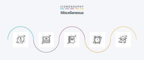 paquete de iconos de la línea 5 miscelánea que incluye la página de inicio. contacto. mirar. alarma vector